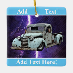 Vintage Blue Truck Ceramic Ornament