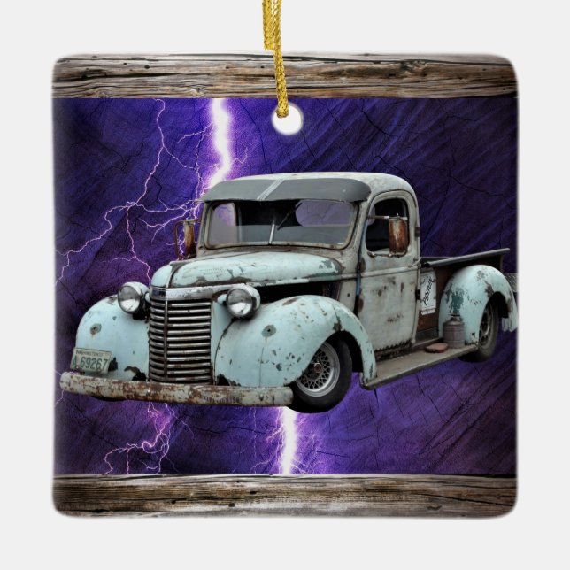 Vintage Blue Truck Ceramic Ornament (Front)