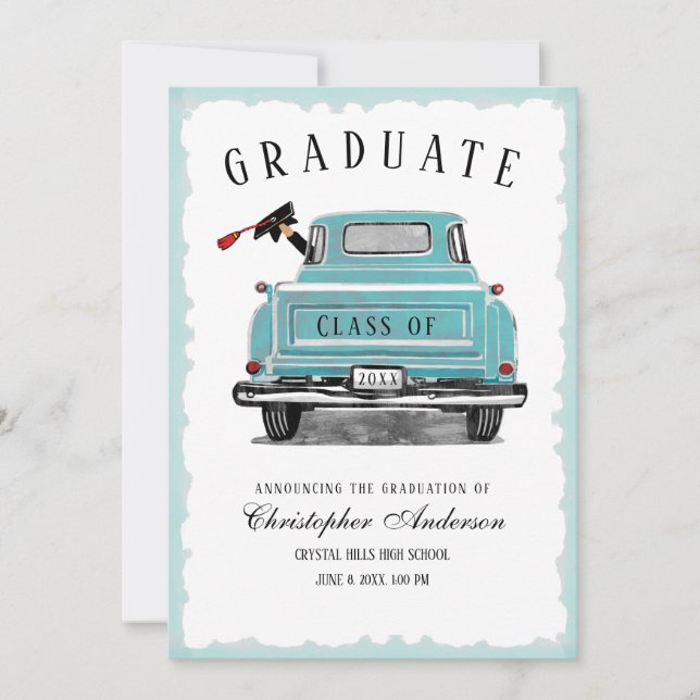 Vintage Blue Truck Class of 2025 Graduation Announcement (Front)