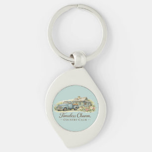 Vintage Blue Truck Cottage Wildflower Calm Key Ring
