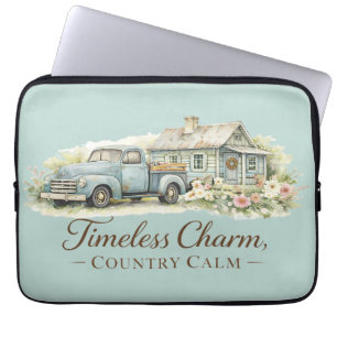 Vintage Blue Truck Cottage Wildflower Calm Laptop Sleeve