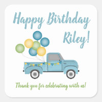 Vintage Blue Truck Drive By Birthday Party Thank