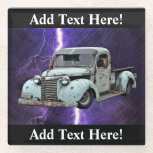 Vintage Blue Truck Glass Coaster