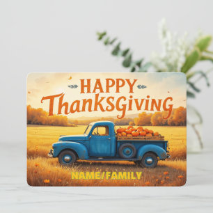 Vintage Blue Truck Harvest – Happy Thanksgiving Holiday Card