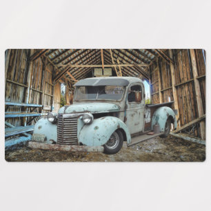 Vintage Blue Truck Rustic Barn