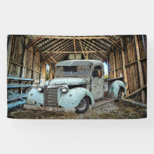 Vintage Blue Truck Rustic Barn Banner