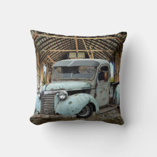 Vintage Blue Truck Rustic Barn Cushion
