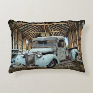 Vintage Blue Truck Rustic Barn Decorative Cushion
