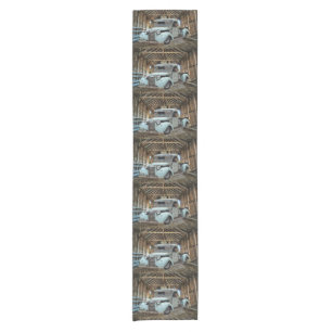 Vintage Blue Truck Rustic Barn Short Table Runner