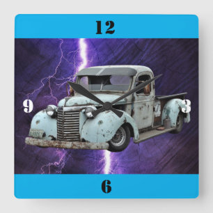 Vintage Blue Truck Square Wall Clock
