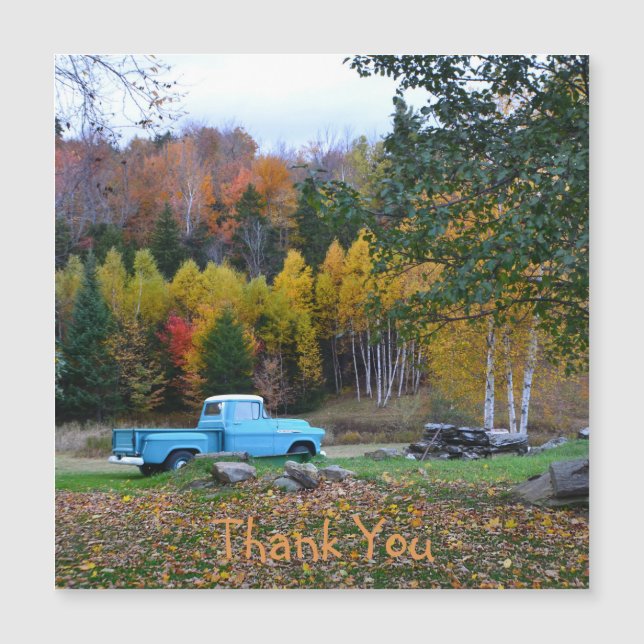 Vintage Blue Truck Thank You Magnetic Card (Front)
