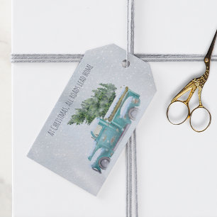 Vintage Blue Truck with Christmas Tree Gift Tags