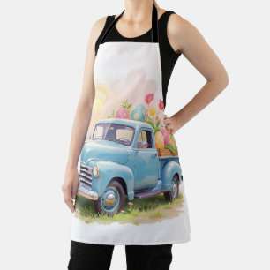 Vintage Blue Truck with Easter Eggs & Tulips Apron