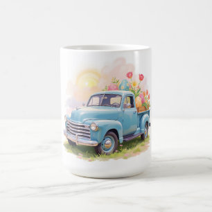 Vintage Blue Truck with Easter Eggs & Tulips Coffee Mug