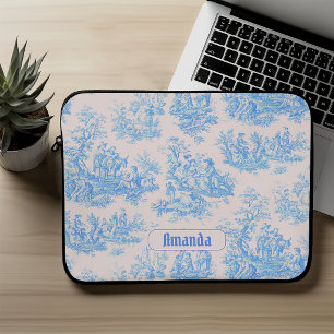 Vintage Blue Turquoise French Toile Jouy Monogram Laptop Sleeve