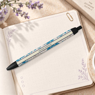 Vintage blue turquoise toile de jouy monogram black ink pen
