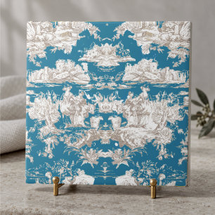 Vintage blue turquoise toile de jouy monogram ceramic tile
