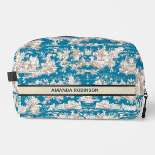 Vintage blue turquoise toile de jouy monogram dopp kit