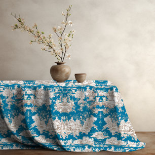 Vintage blue turquoise toile de jouy monogram tablecloth