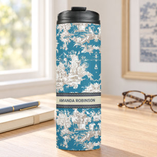 Vintage blue turquoise toile de jouy monogram thermal tumbler