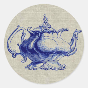 Vintage Blue Victorian Teapot Design Tea Lover Classic Round Sticker