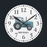 Vintage Blue Watercolor Tractor Wall Clock<br><div class="desc">Vintage Blue Watercolor Tractor Wall Clock.  The perfect gift for a farmer or a farming family. Great for a little farmer's room or adult Farmer. Add first or last name for a personal touch. More colors available.</div>