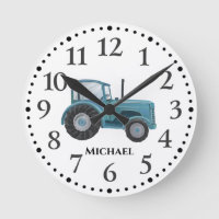 Vintage Blue Watercolor Tractor Wall Clock