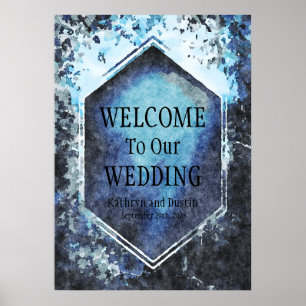 Vintage Blue Watercolor Welcome to our Wedding Poster