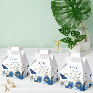 Vintage blue watercolour floral wedding favour box