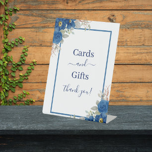 Vintage blue watercolour floral wedding pedestal sign
