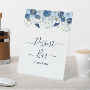 Vintage blue watercolour floral wedding pedestal sign