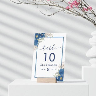 Vintage blue watercolour floral wedding table number