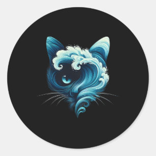 Vintage Blue Wave Of Cat Ladies Blue Cats Wave For Classic Round Sticker