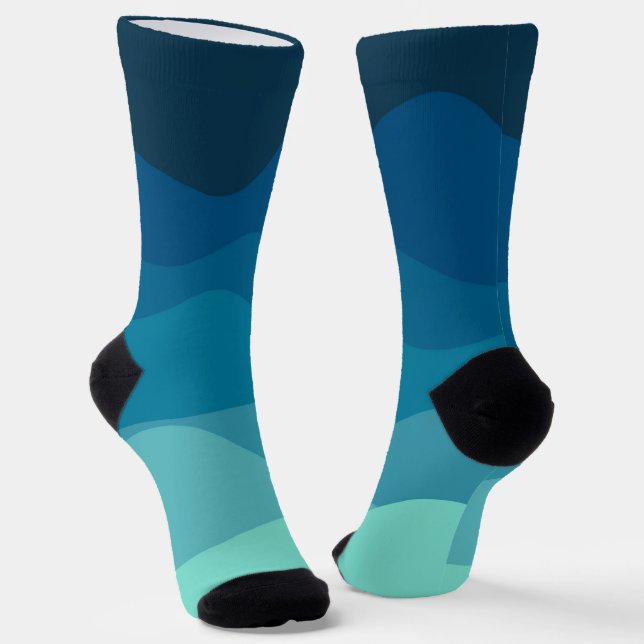 Vintage Blue Wavy Pattern Socks (Angled)
