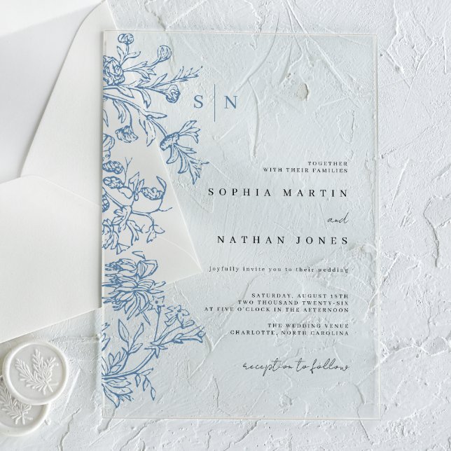 Vintage Blue Wedding  Acrylic Invitations (Creator Uploaded)