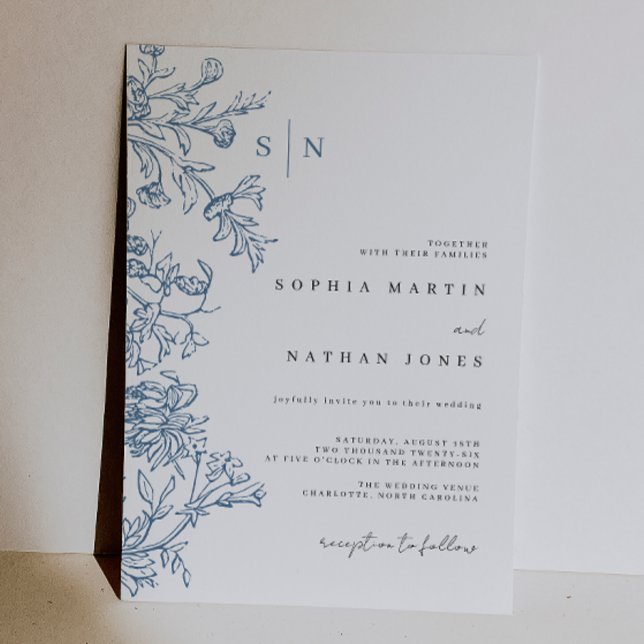 Vintage Blue Wedding  Invitation (Creator Uploaded)