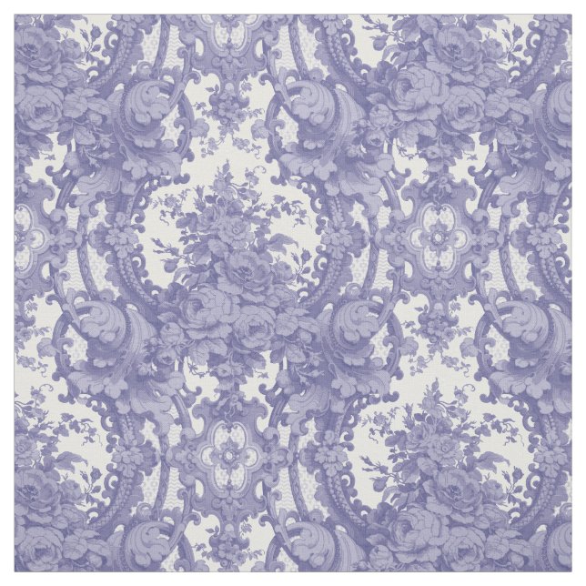 Vintage Blue & White Baroque Rococo Roses Pattern Fabric (Swatch)