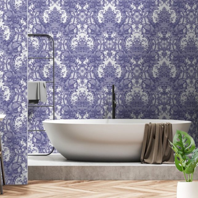 Vintage Blue & White Baroque Rococo Roses Pattern Wallpaper (Creator Uploaded)