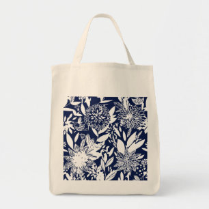 Vintage Blue White Bird Love Floral Garden Tote Bag