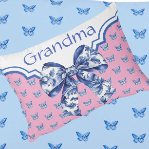 Vintage Blue White Butterfly Bow Personalised Lumb Decorative Cushion