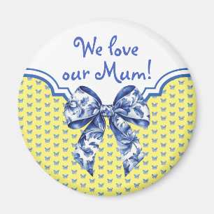 Vintage Blue White Butterfly Bow Personalised Magnet