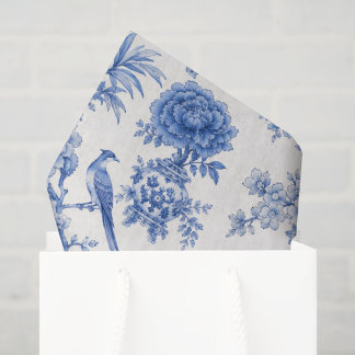 Vintage Blue White Chinoiserie Peony Floral Vase Tissue Paper