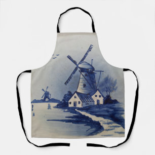 Vintage Blue White Delft Windmill Apron