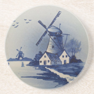 Vintage Blue White Delft Windmill Coaster