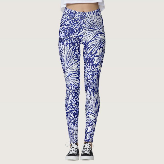 Vintage Blue & White Floral Leggings (Front)