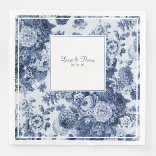 Vintage Blue & White Floral Wedding Napkin