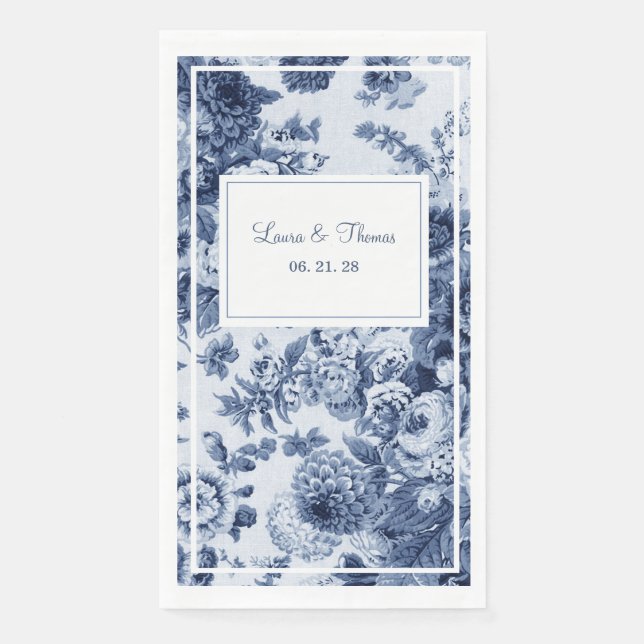 Vintage Blue & White Floral Wedding Napkin (Front)