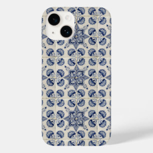  Vintage Blue White Geometric Flower Pattern  Case-Mate iPhone 14 Case