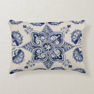 Vintage Blue White Geometric Flower Pattern  Decorative Cushion
