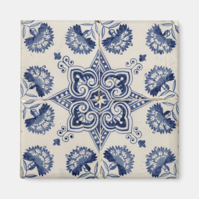  Vintage Blue White Geometric Flower Pattern   Magnet (Front)